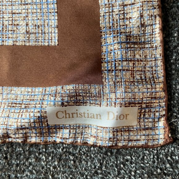 Vintage Christian Dior Silk Scarf Handkerchief - Square 18x18 inches Brown - Picture 3 of 15
